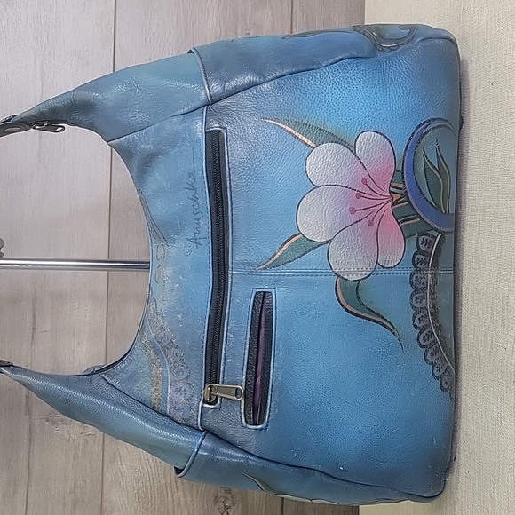 Anuschka Blue Hand Painted Leather Shoulder Bag - Picture 4 of 16